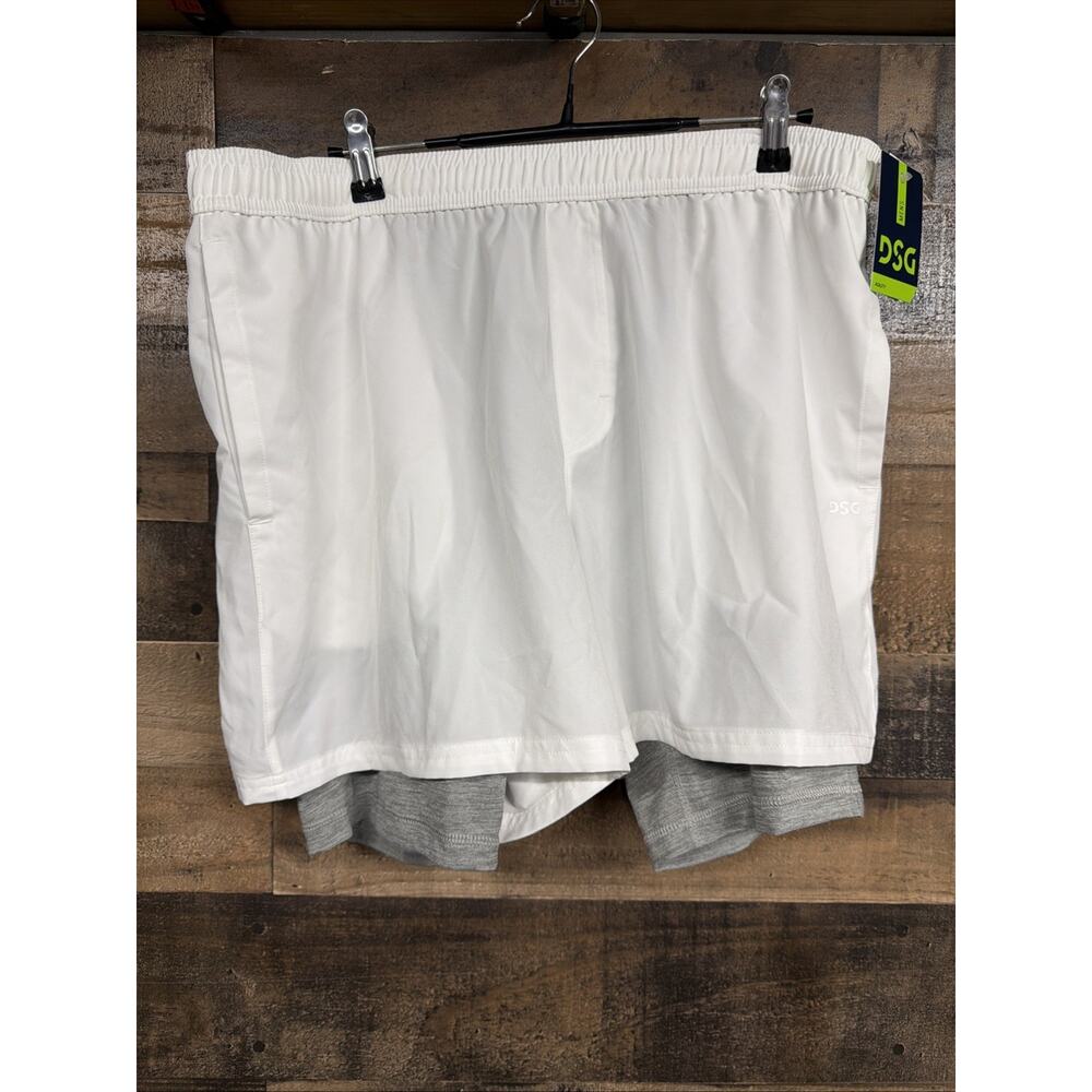 DSG Men's 2-in-1 Agility Shorts, Size L, White, Liner, 5" Inseam. SKU 028